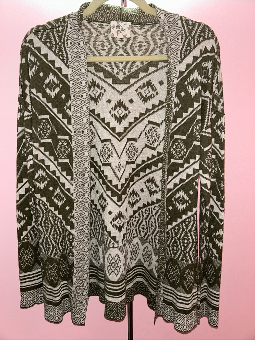 Hippie Rose Olive & Cream Aztec Knit Cardigan